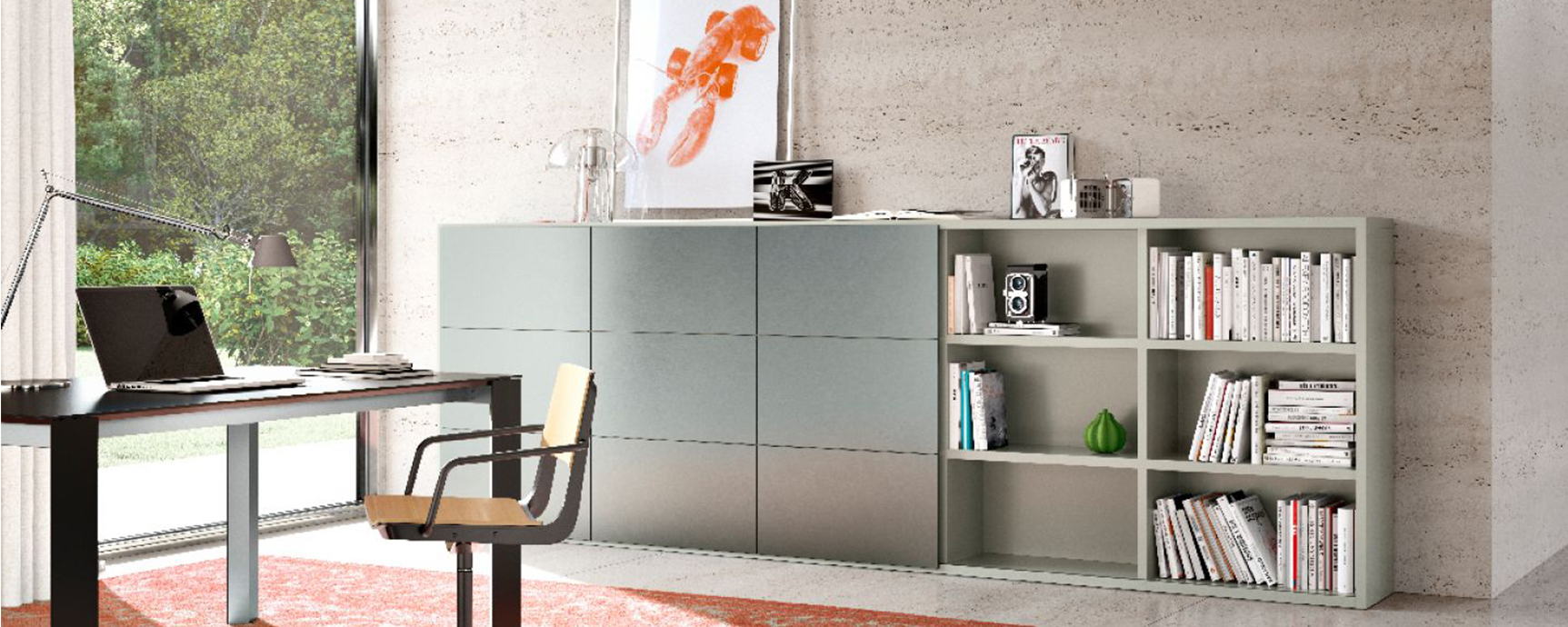 Kettnaker Vita wandmeubels _0001_Kettnaker_VITA_Highboard_mit_Schiebetuere_SOMA_TISCH_Schreibtisch